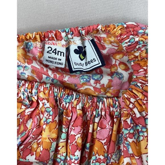 Busy Bees Pink/Orange Floral Amelia Flutter Sleeve Bubble Romper Girls 24 Mo - Picture 4 of 4